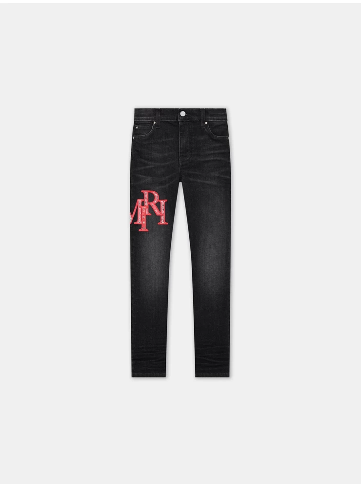 Amiri KIDS - KIDS' BANDANA STAGGERED LOGO JEAN - Faded Black