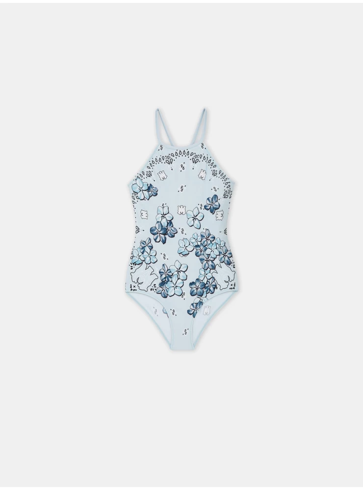 Amiri KIDS - KIDS' BANDANA FLORAL ONE-PIECE - Cerulean