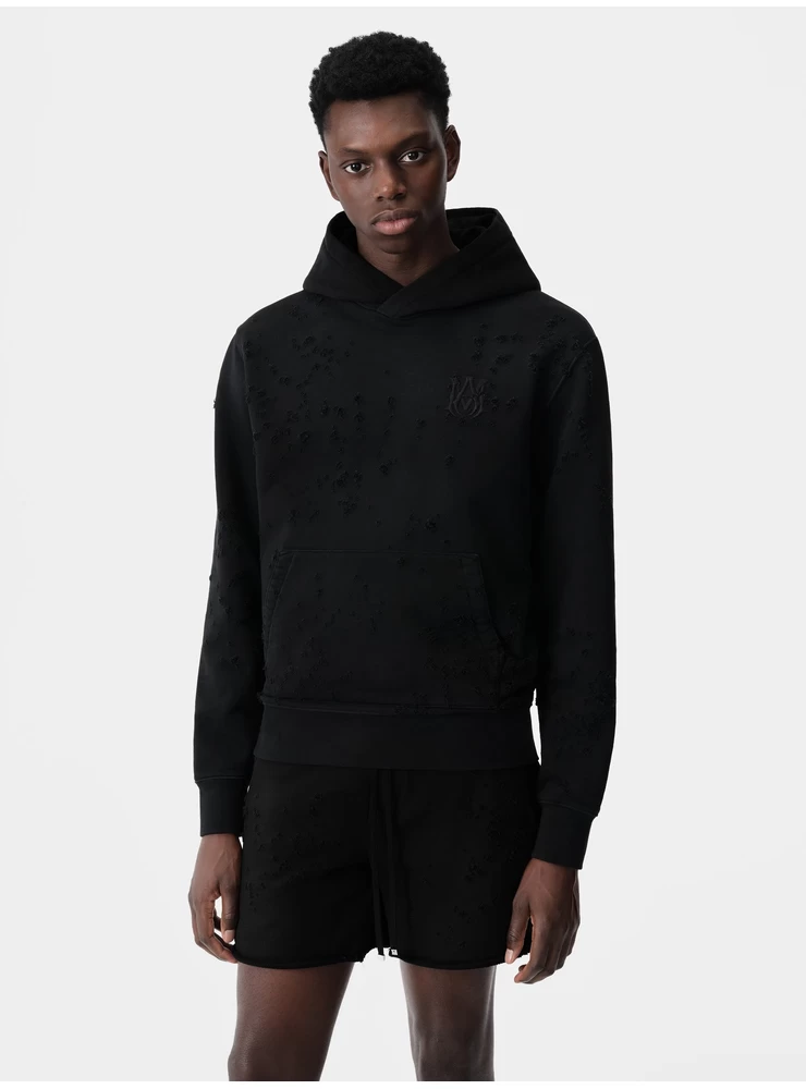 سترة بغطاء للرأس مطرزة من أميري ما - أسود