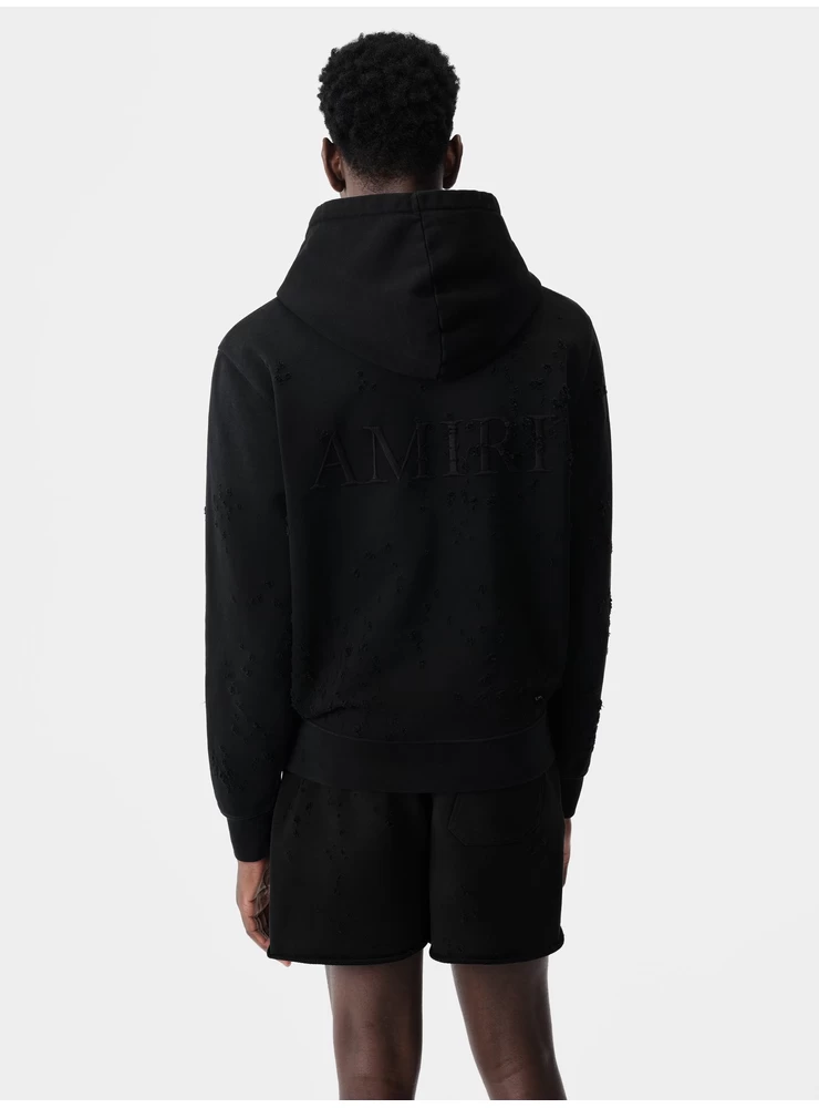 سترة بغطاء للرأس مطرزة من أميري ما - أسود