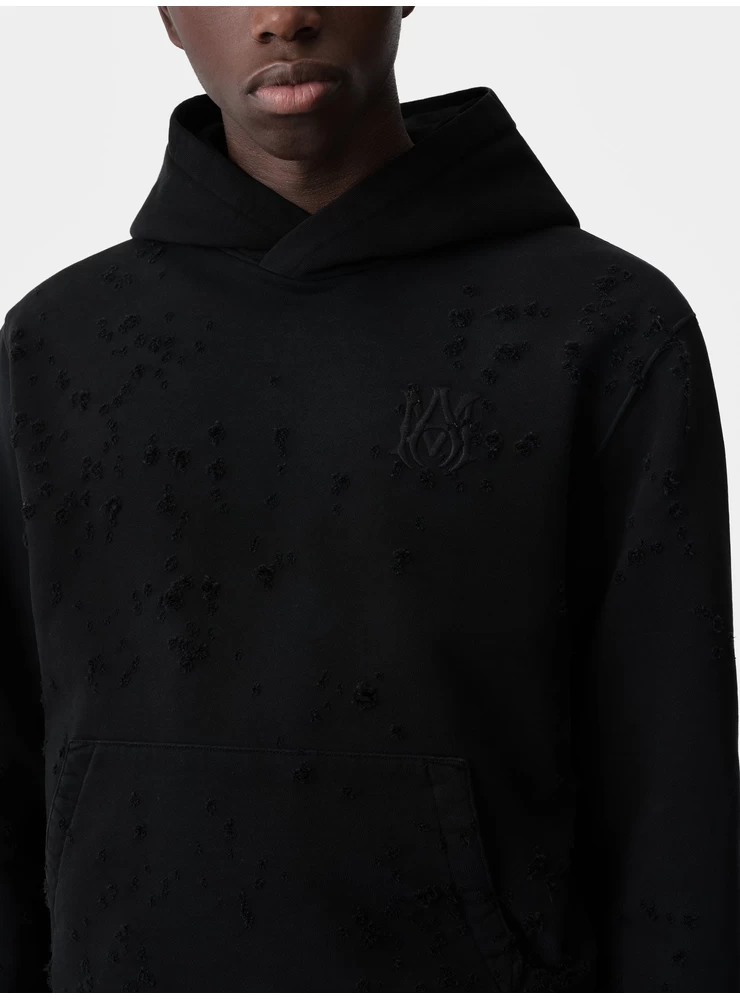 سترة بغطاء للرأس مطرزة من أميري ما - أسود