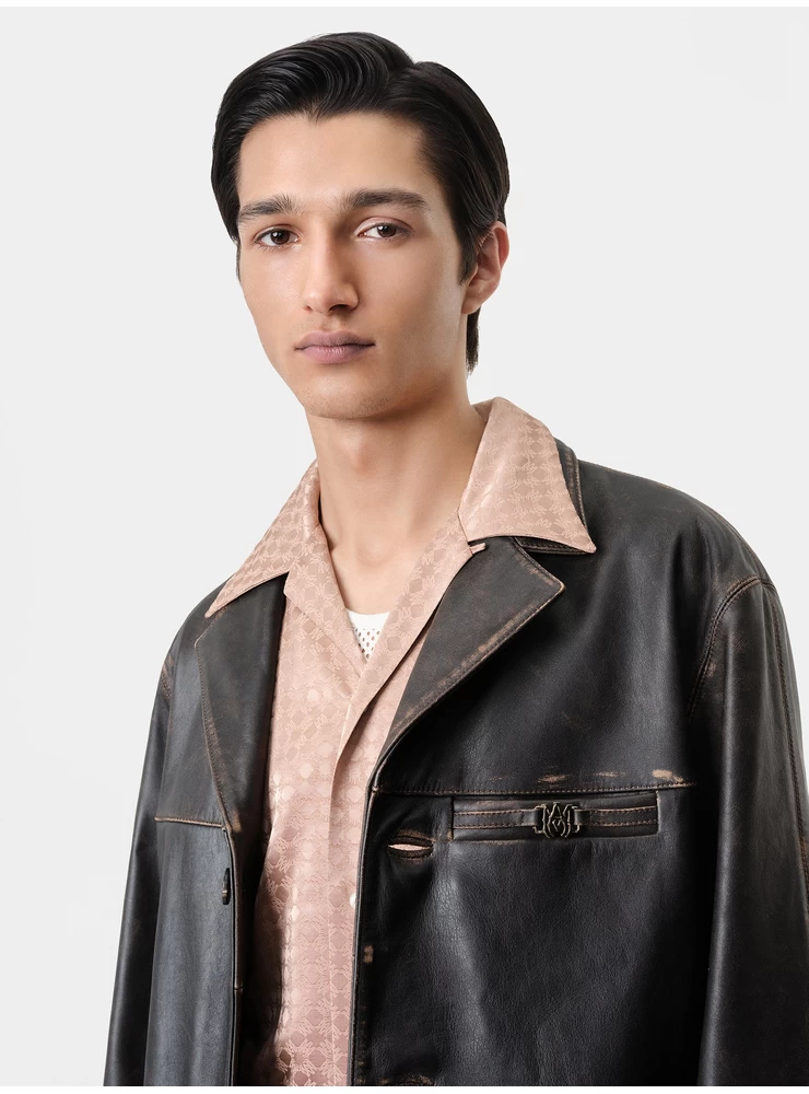 Amiri TUMBLED LEATHER SINGLE BREASTED JACKET - Dark Brown