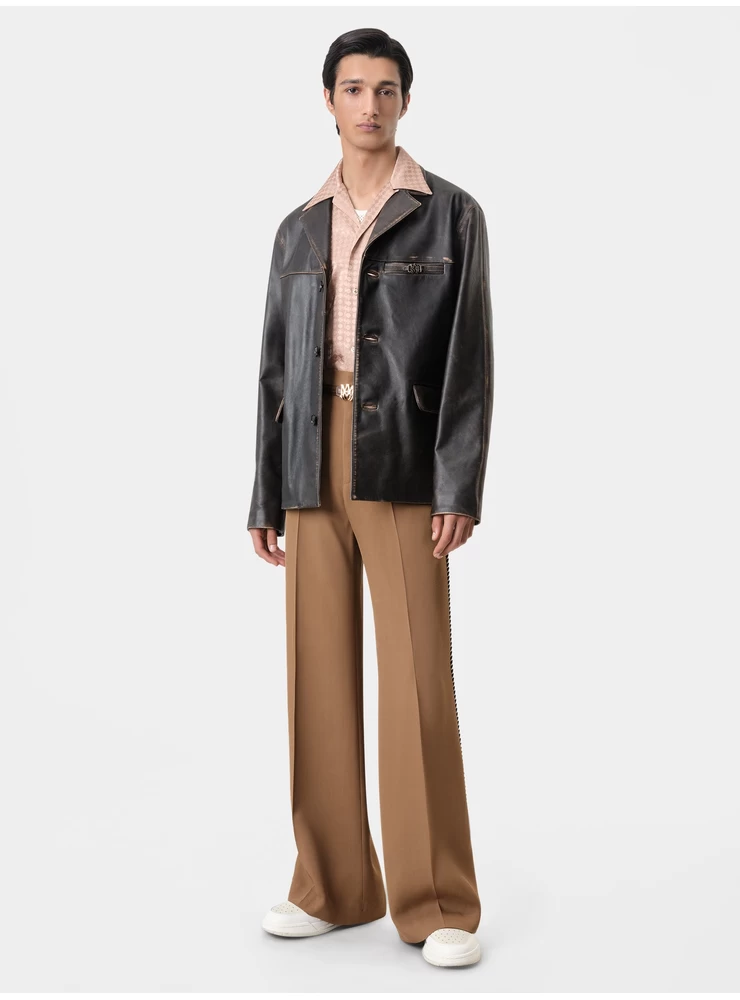 Amiri TUMBLED LEATHER SINGLE BREASTED JACKET - Dark Brown
