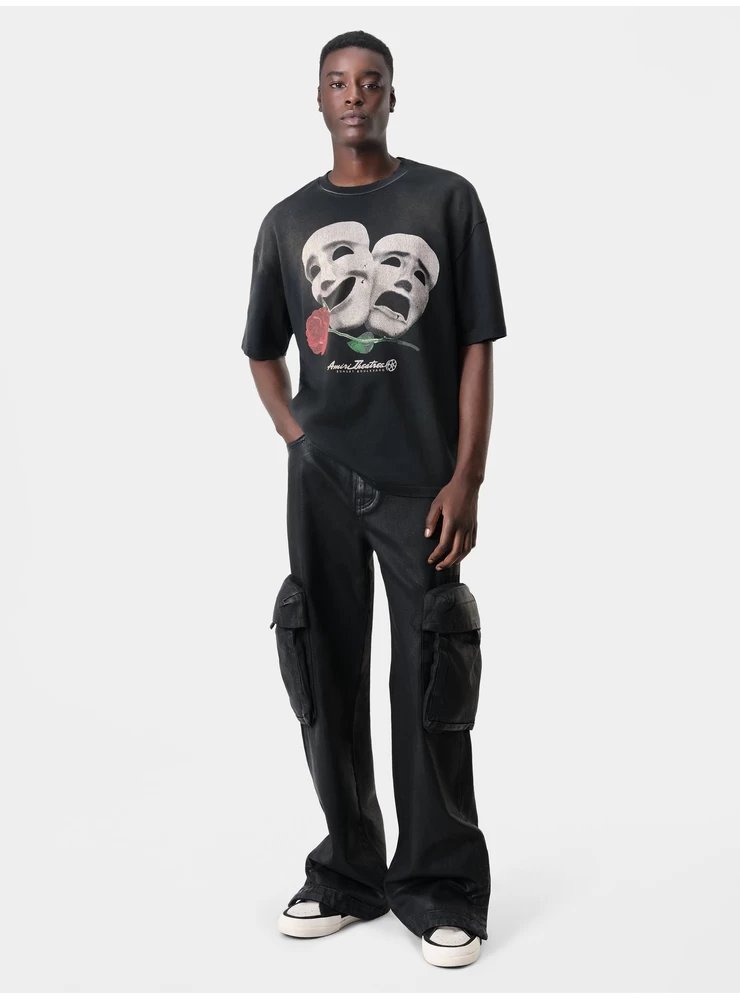 Amiri THEATRE MASKS OVERSIZED TEE - Black