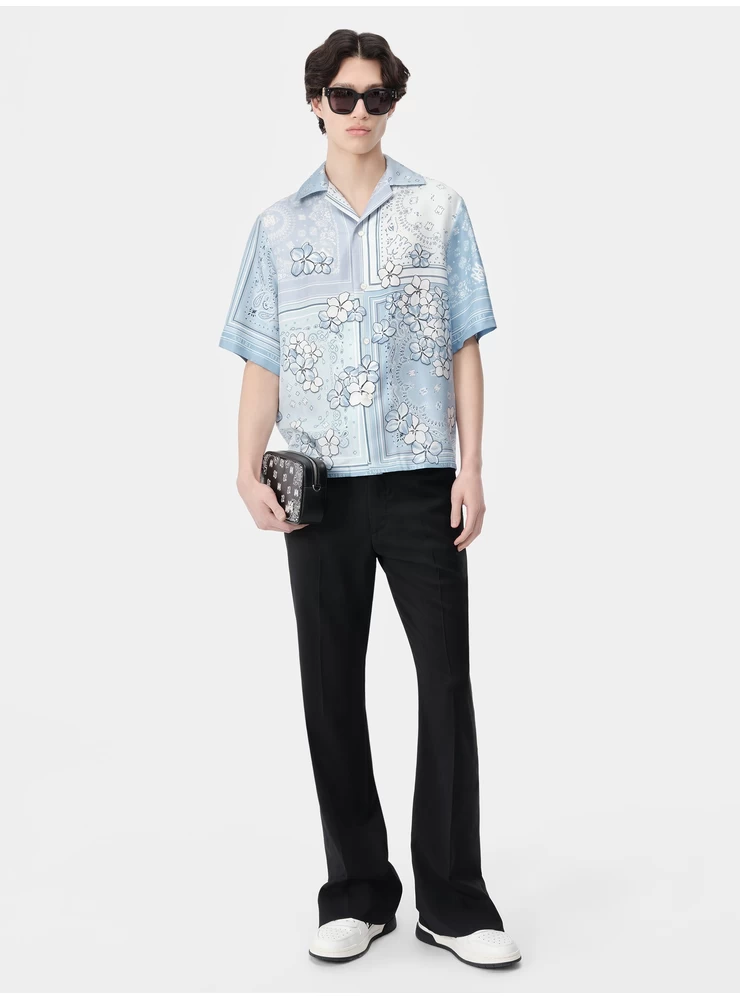 Amiri BANDANA FLORAL BOWLING SHIRT - Cerulean