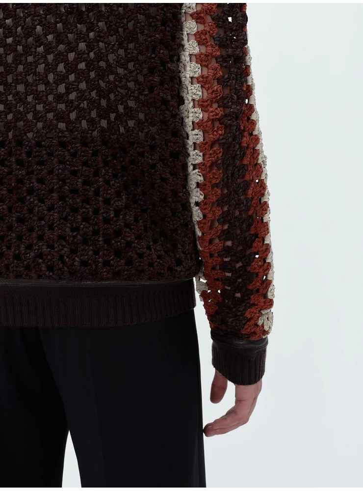Amiri CROCHET KNIT LEATHER CARDIGAN - Shaved Chocolate