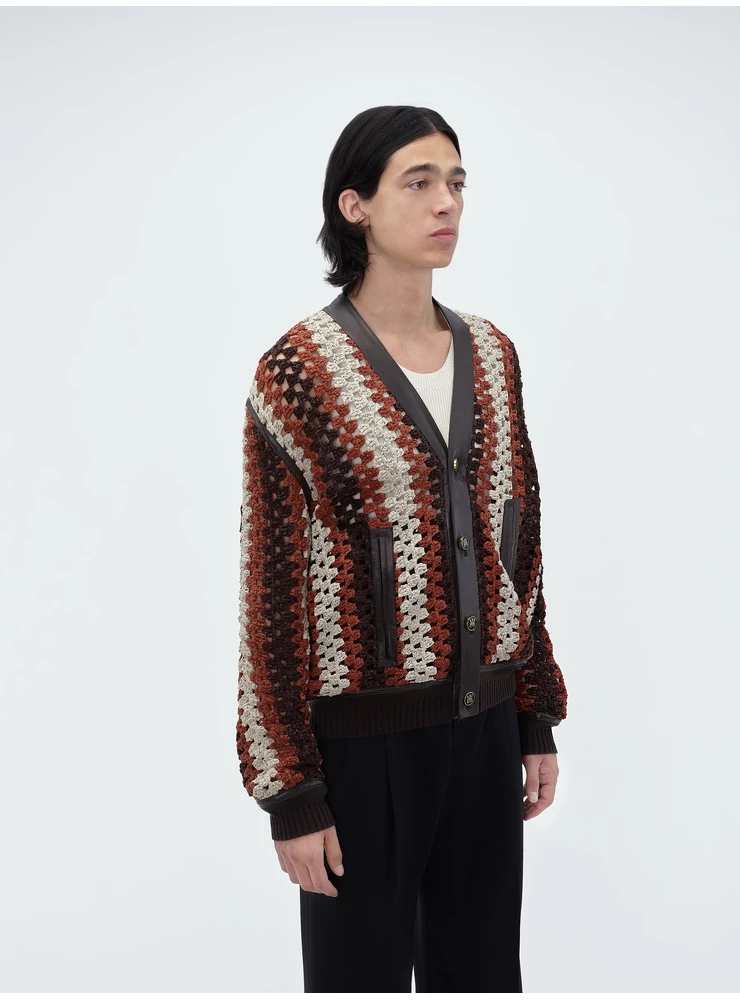 Amiri CROCHET KNIT LEATHER CARDIGAN - Shaved Chocolate