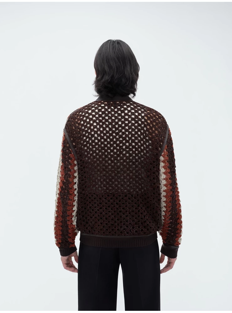 Amiri CROCHET KNIT LEATHER CARDIGAN - Shaved Chocolate
