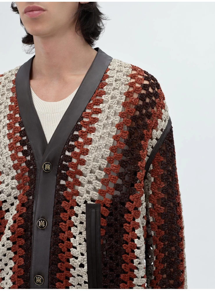 Amiri CROCHET KNIT LEATHER CARDIGAN - Shaved Chocolate