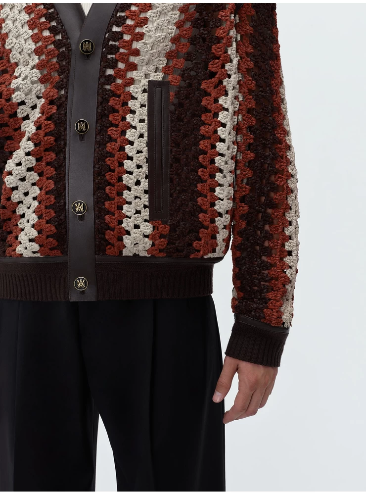 Amiri CROCHET KNIT LEATHER CARDIGAN - Shaved Chocolate