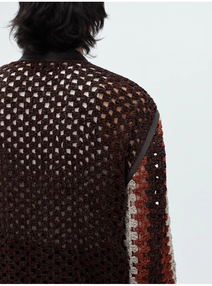 Amiri CROCHET KNIT LEATHER CARDIGAN - Shaved Chocolate