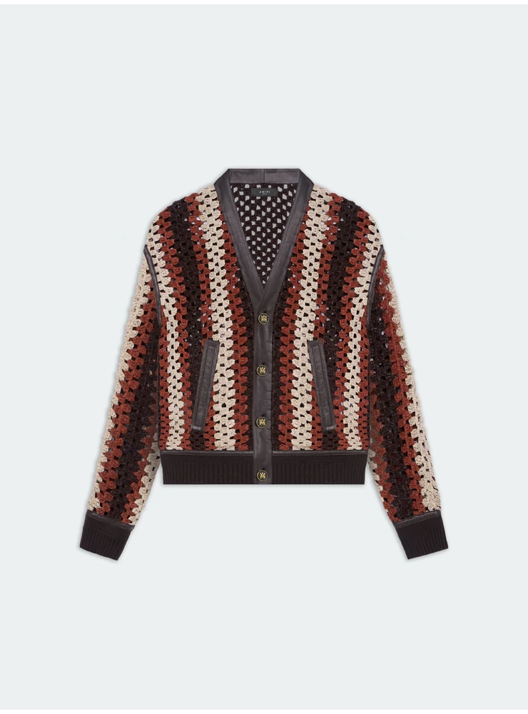 Amiri CROCHET KNIT LEATHER CARDIGAN - Shaved Chocolate