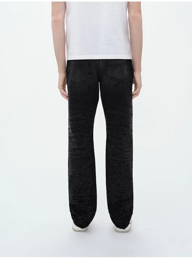 Amiri FLORAL CRYSTAL STRAIGHT JEAN - Faded Black