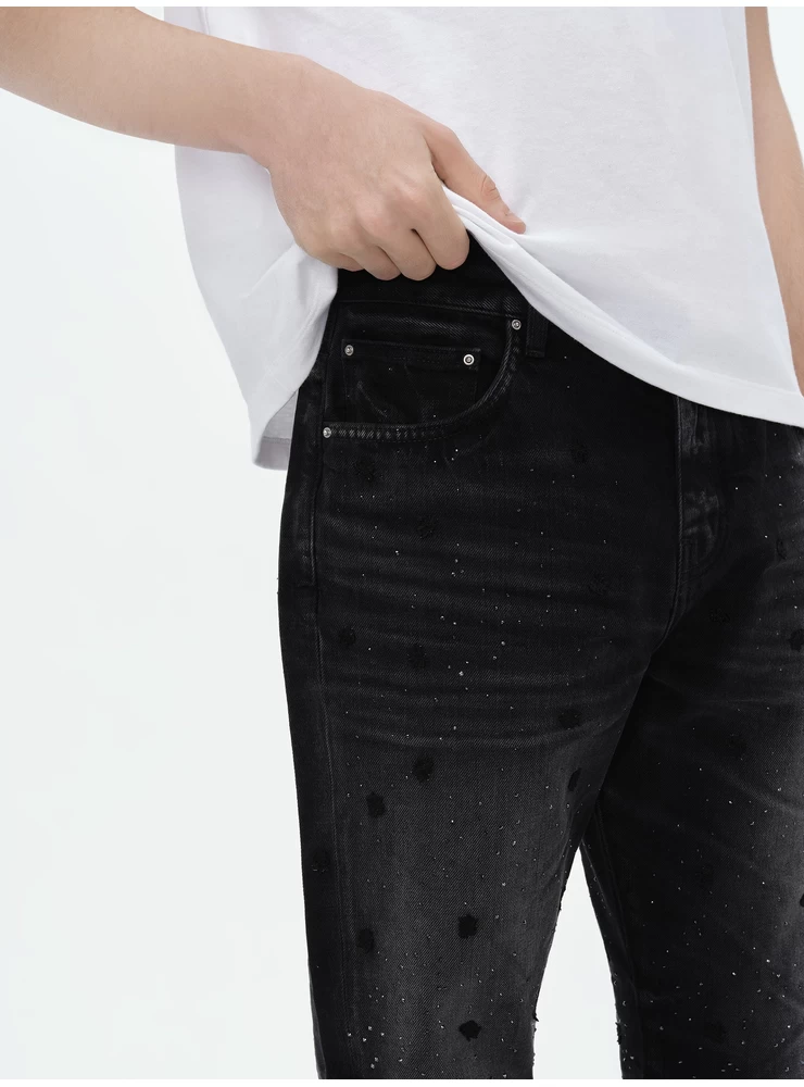 Amiri FLORAL CRYSTAL STRAIGHT JEAN - Faded Black