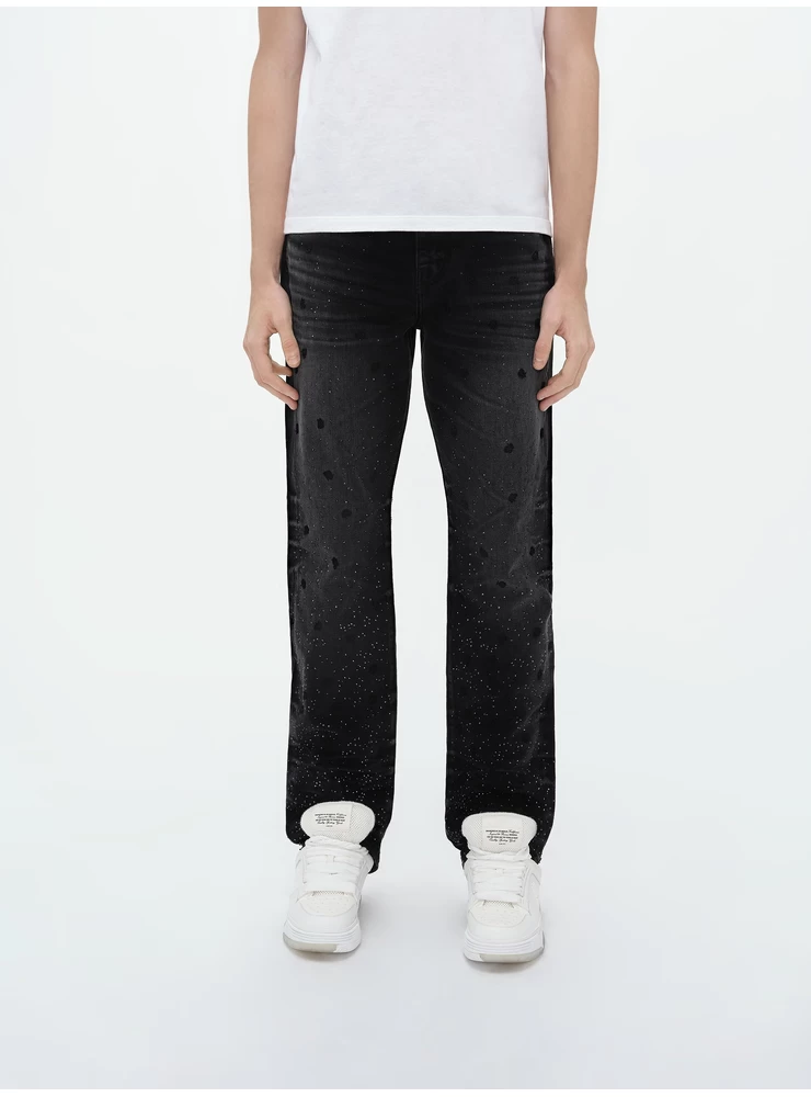 Amiri FLORAL CRYSTAL STRAIGHT JEAN - Faded Black
