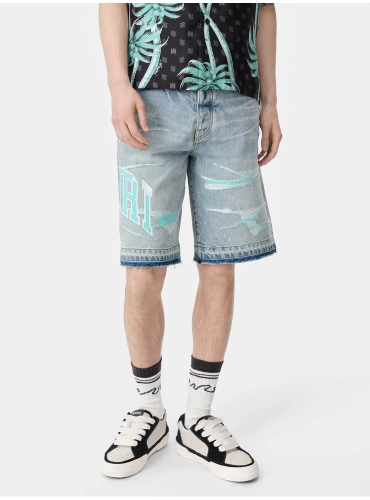 Amiri VARSITY LOGO REPAIR SHORT - Perfect Indigo