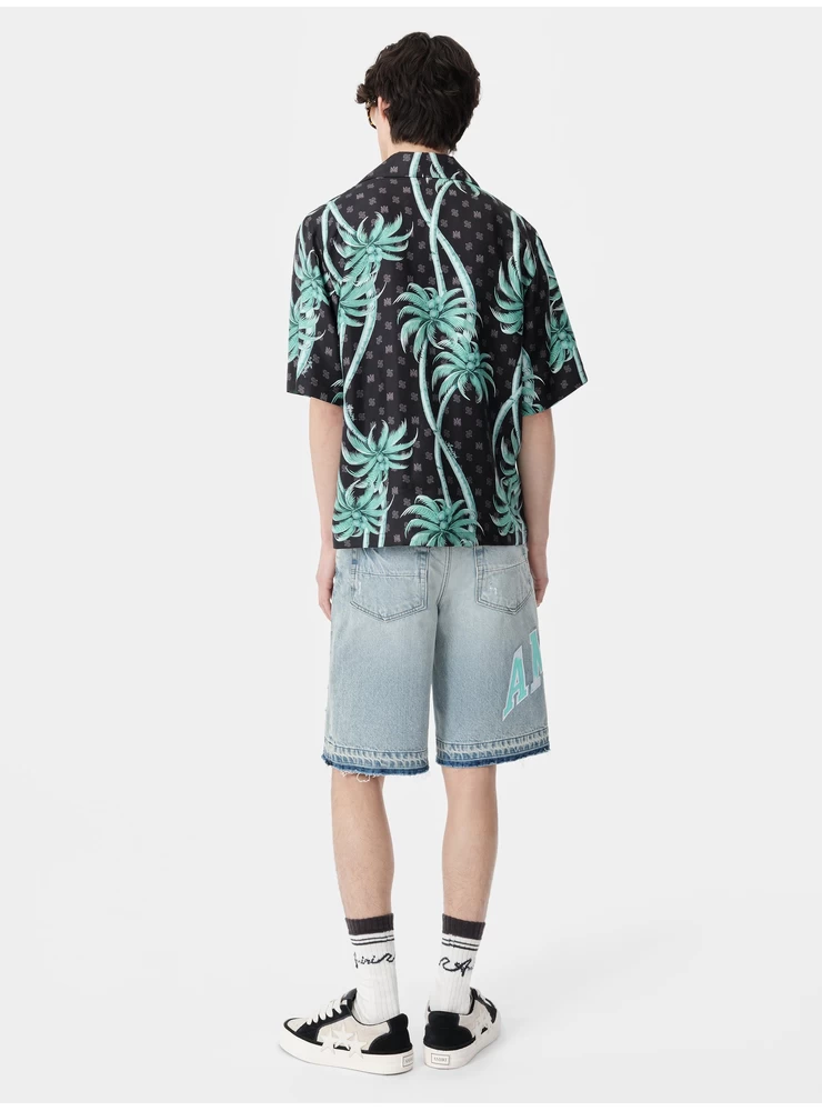 Amiri VARSITY LOGO REPAIR SHORT - Perfect Indigo