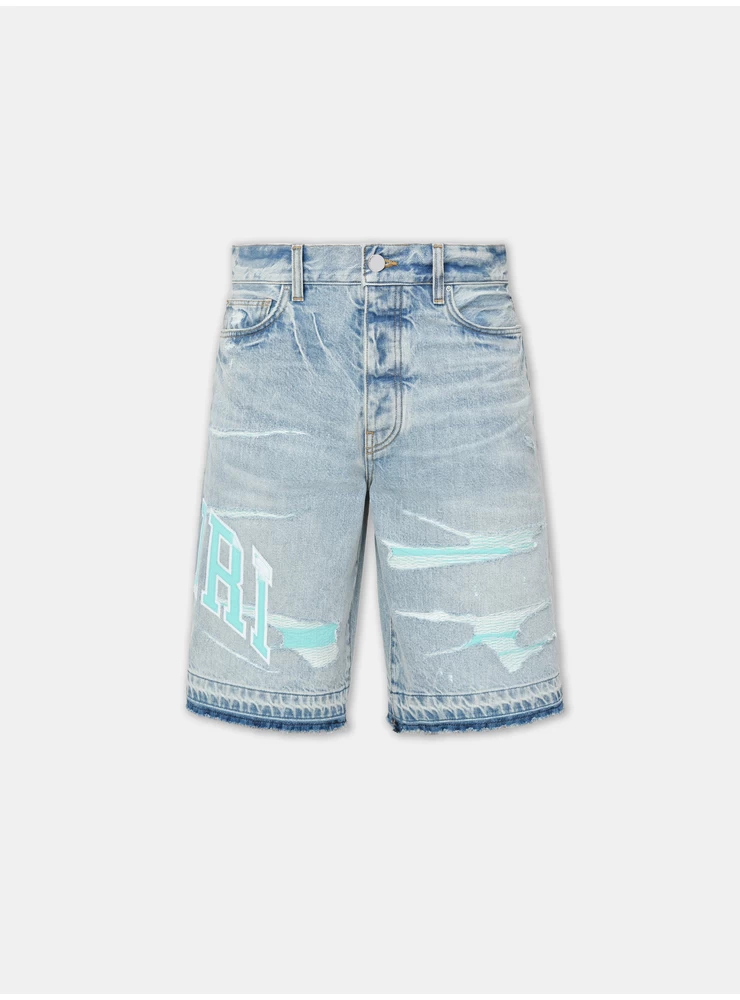 Amiri VARSITY LOGO REPAIR SHORT - Perfect Indigo