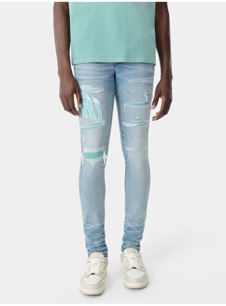 Amiri Varsity Logotipo Taisymo Džinsas - Tobulas Indigo