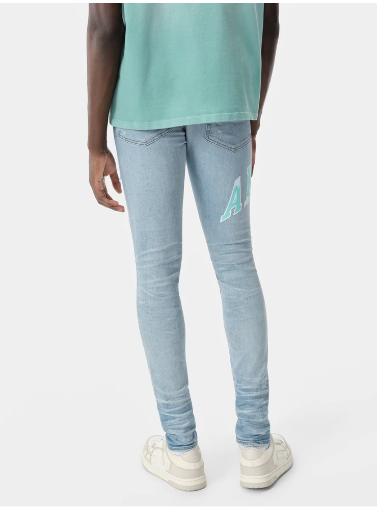 Amiri Varsity Logotipo Taisymo Džinsas - Tobulas Indigo