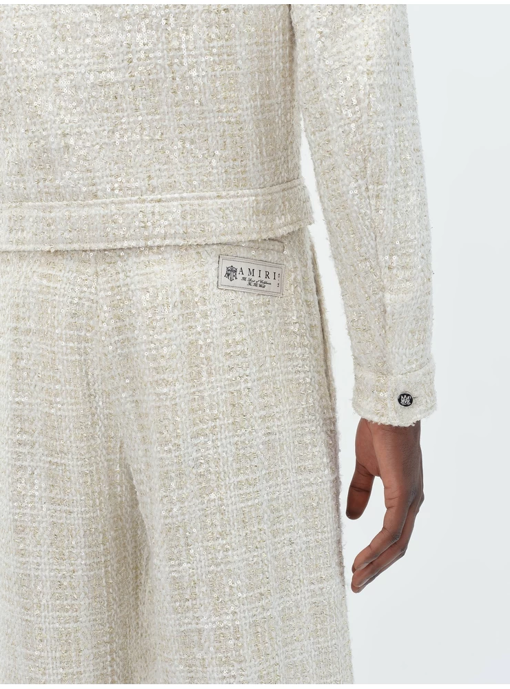 Amiri SEQUIN BOUCLE SHIRT JACKET - Alabaster