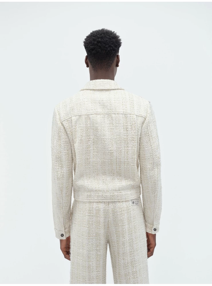 Amiri SEQUIN BOUCLE SHIRT JACKET - Alabaster