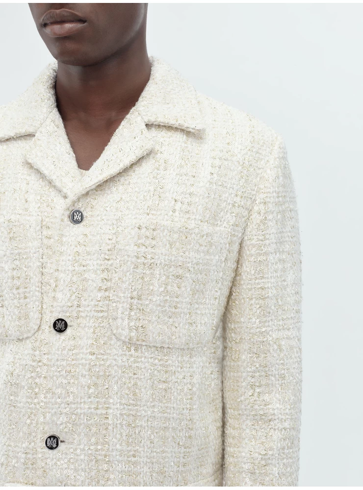 Amiri SEQUIN BOUCLE SHIRT JACKET - Alabaster