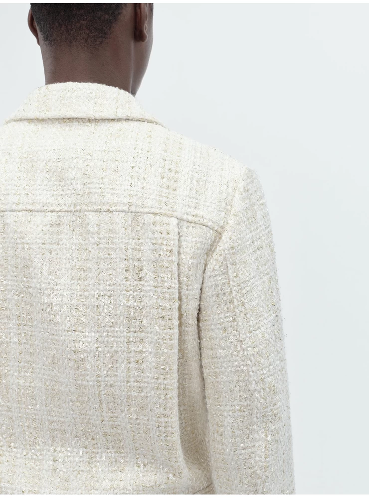 Amiri SEQUIN BOUCLE SHIRT JACKET - Alabaster