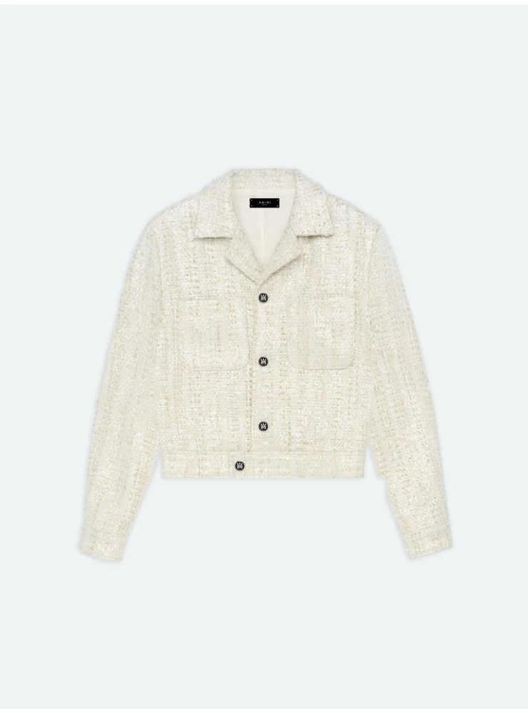 Amiri SEQUIN BOUCLE SHIRT JACKET - Alabaster