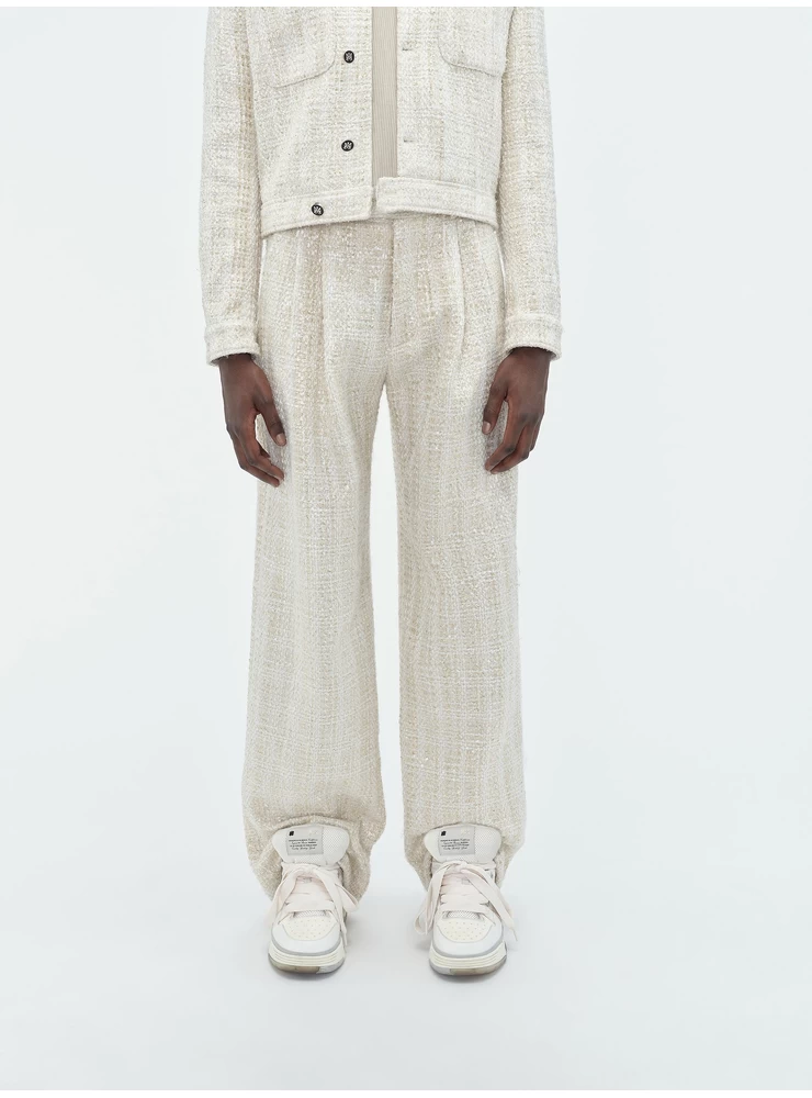 Amiri SEQUIN BOUCLE DOUBLE PLEATED PANT - Alabaster