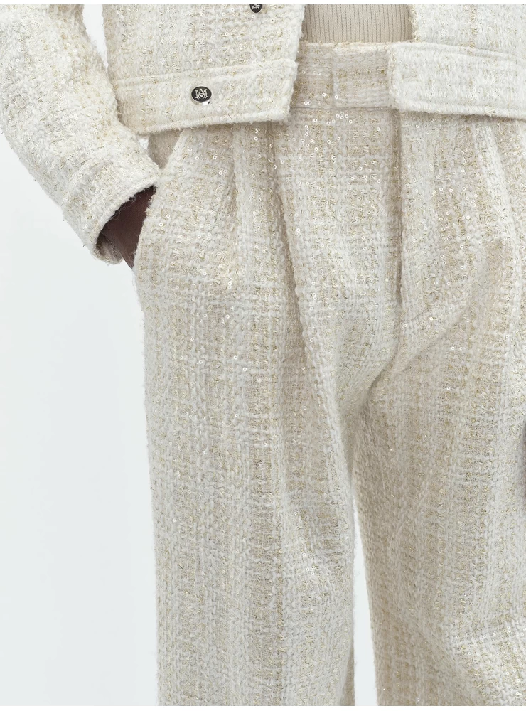 Amiri SEQUIN BOUCLE DOUBLE PLEATED PANT - Alabaster