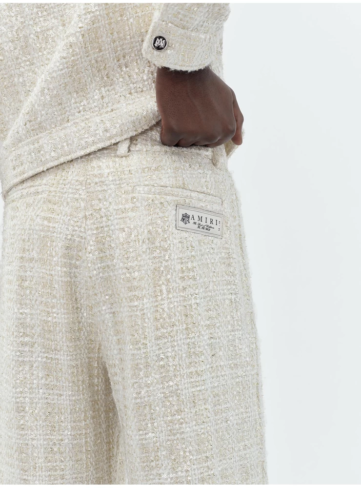 Amiri SEQUIN BOUCLE DOUBLE PLEATED PANT - Alabaster