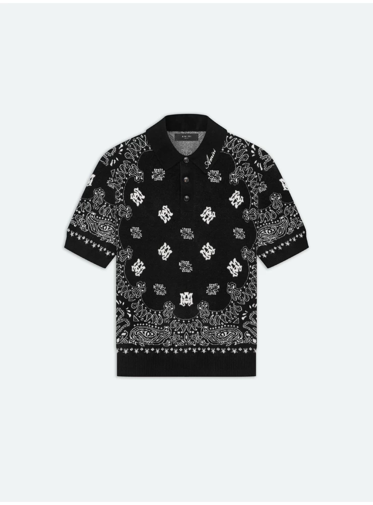 Amiri BANDANA SHORT SLEEVE POLO - Black