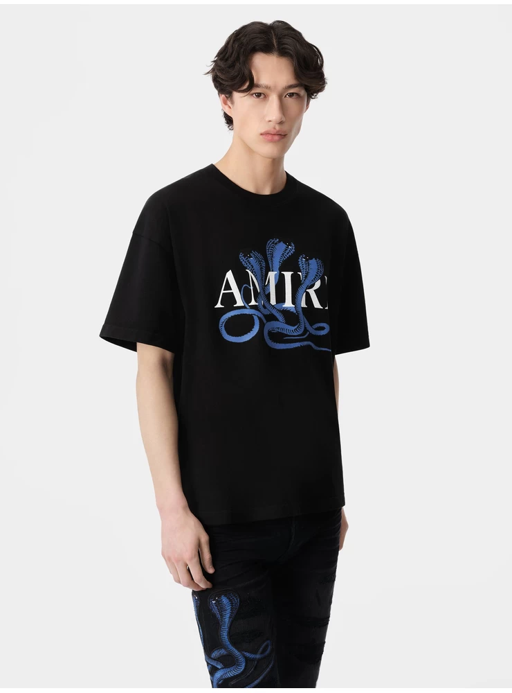 Amiri GLITTER POISON LOGO SKATER TEE - Black Blue