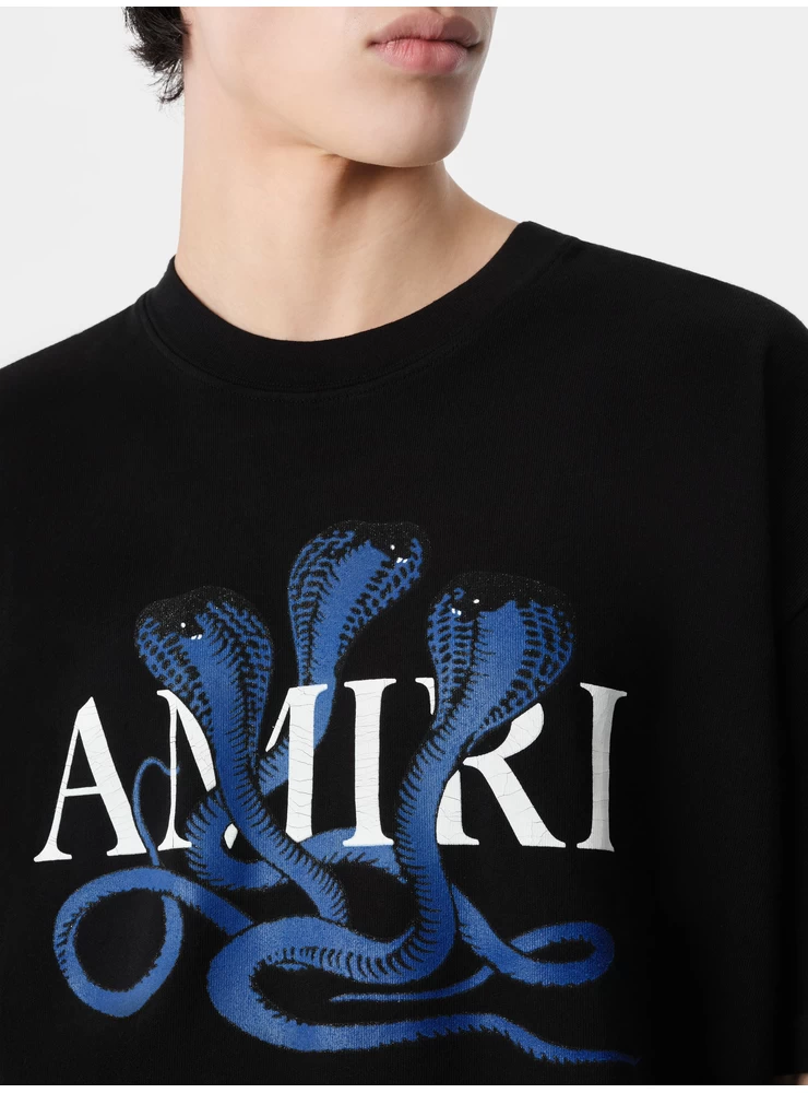 Amiri GLITTER POISON LOGO SKATER TEE - Black Blue