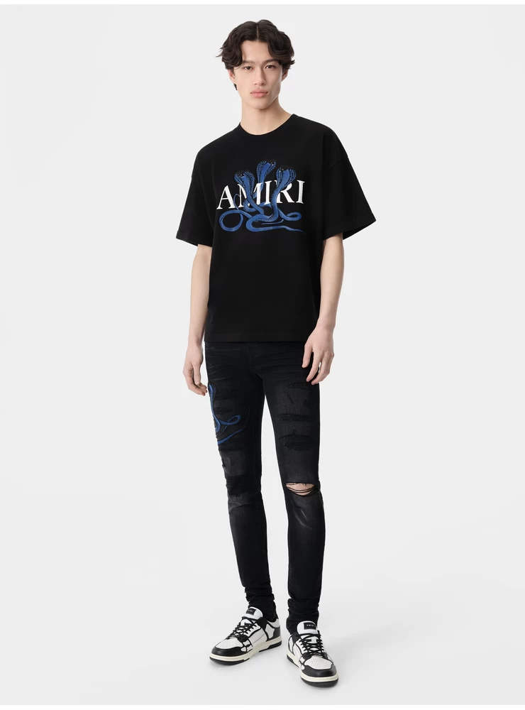 Amiri GLITTER POISON LOGO SKATER TEE - Black Blue