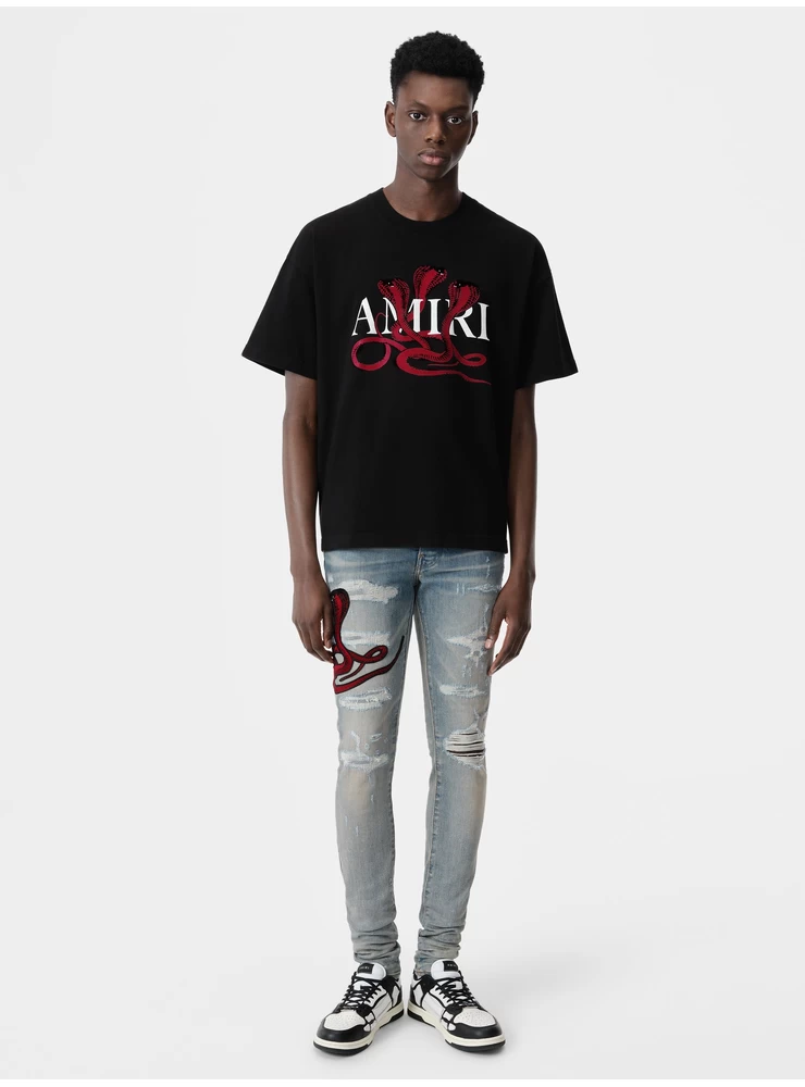 Amiri GLITTER POISON LOGO SKATER TEE - Black Red