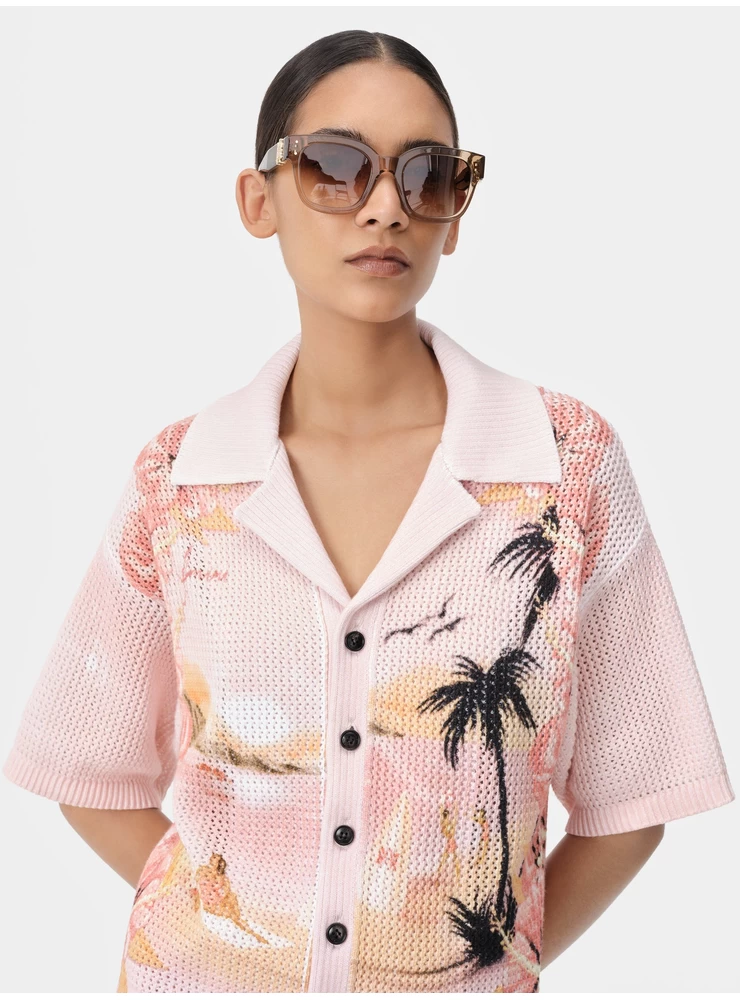 Amiri WOMEN - WOMEN'S AMIRI PARADISE CROCHET POLO - Rosewater